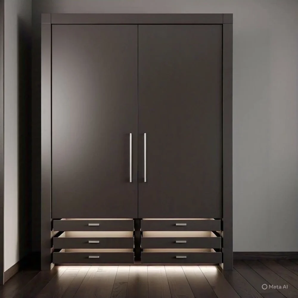 Dark Finish Wardrobe with Bottom Drawers