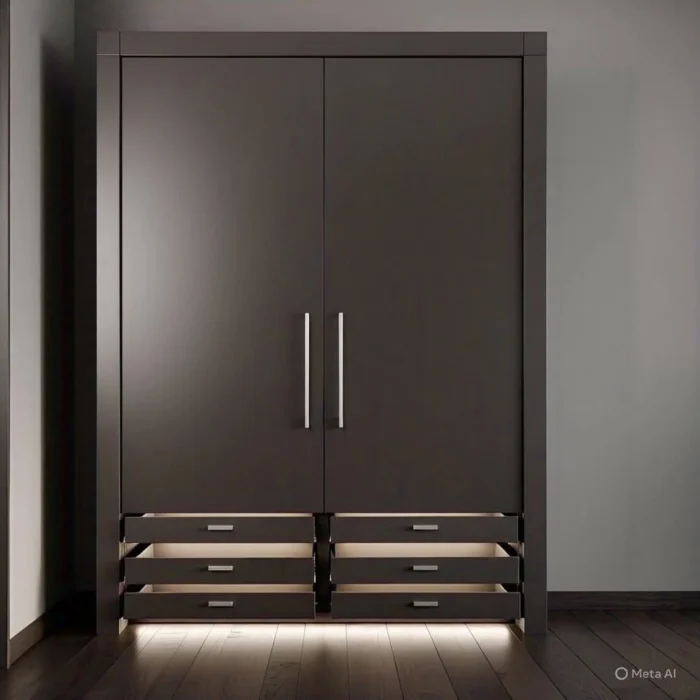 Dark Finish Wardrobe with Bottom Drawers