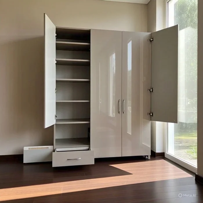 Multi-Compartment Wardrobe with Open Shelving and Drawer Unit