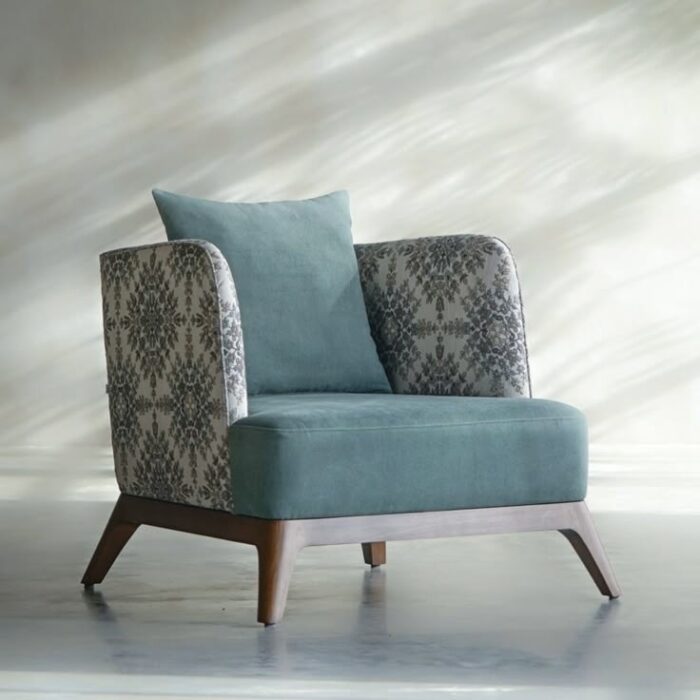 Modern Teal Armchair with Floral Side Upholstery
