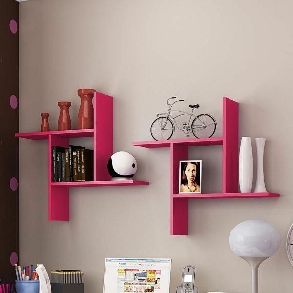 Modern Floating Zigzag Wall Shelf - Pink